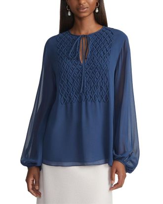 Lafayette 148 New York Petite Hand-Smocked Lattice Top