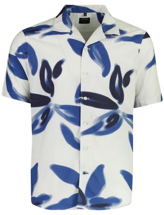 Olymp overhemd blauw grafisch geprint korte mouw