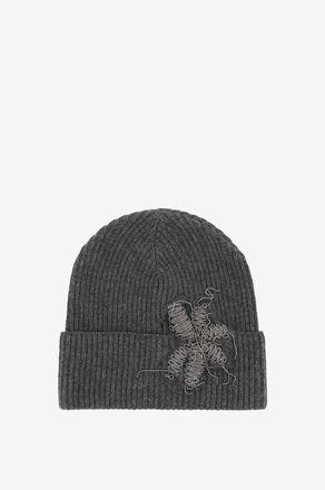 Brunello Cucinelli Gerippte Kaschmirm&uuml;tze mit Stickerei Fantasy Flower