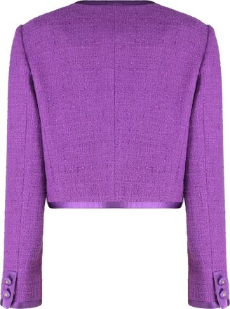 Dolce & Gabbana Womens Tweed Jacket With Front Pockets Purple Cotton Blazers