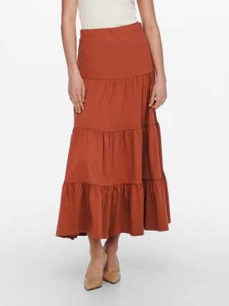 Only Maxirock ONLY ONLMAY MAXI SKIRT, Damen, Gr. XXL, arabian spice, Jersey, Obermaterial: 100% Baumwolle, unifarben, figurbetont kn&ouml;chelfrei, R&ouml;cke Maxiro