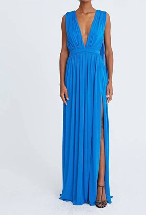 Halston Heritage Ashley Jersey V-Neck Gown In Azure