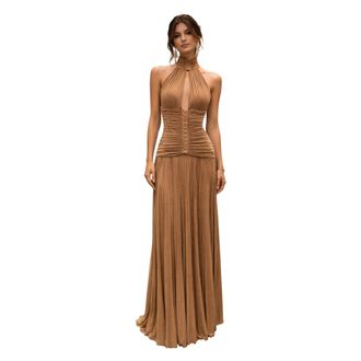Elisabetta Franchi Gowns, female, Brown, Size: L Laminated Jersey Gown