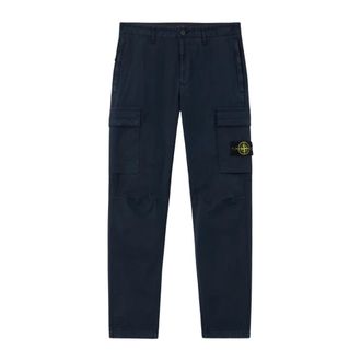 Stone Island Broeken, Heren, Blauw, W32, Katoen, Stretch Katoen Twill Cargo Broek