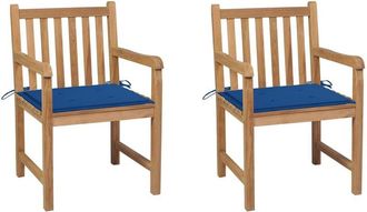 vidaXL Sillas De Jard&iacute;n 2 Uds Madera De Teca Con Cojines Azul Royal Vidaxl