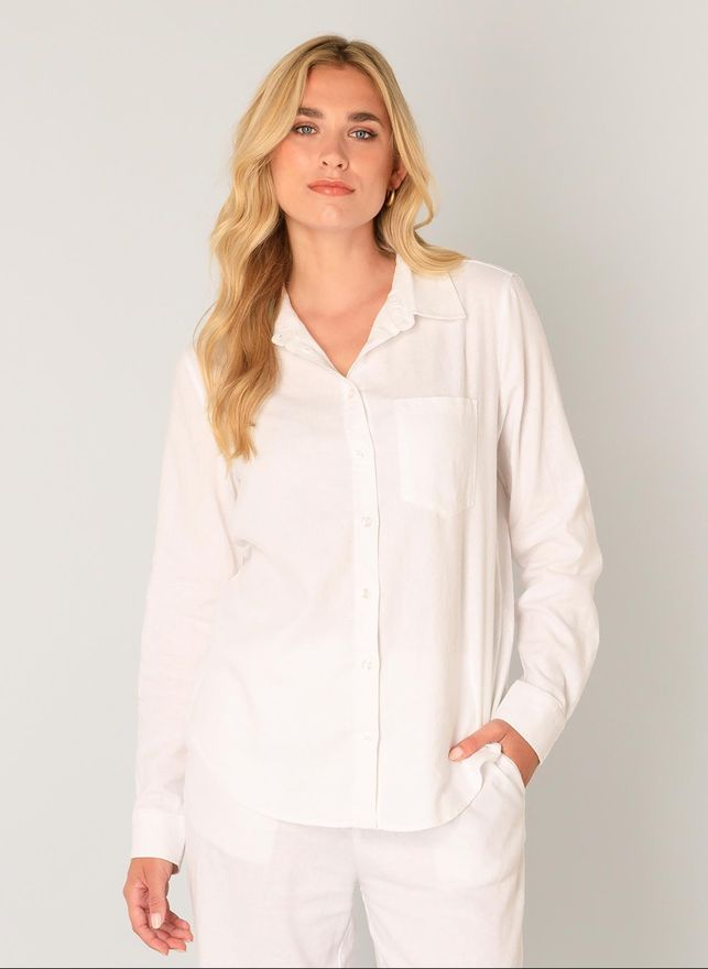 Hemdbluse BASE LEVEL Yael, Damen, Gr. 36, weiss (natural wei&szlig;), Single Jersey, Obermaterial: 55% Leinen, 45% Viskose, regular fit normal, Blusen Hemdb