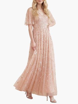 Needle & Thread Leila Dot V-neck Cape Ankle Gown in Parchment at Nordstrom, Size 4