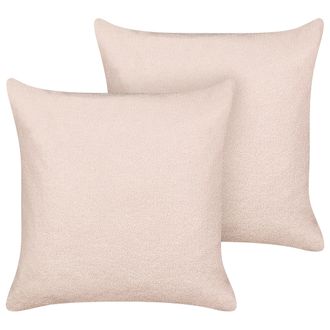 Beliani Beliani - Conjunto De 2 Cojines Decorativos De Boucl&eacute; Con Relleno Funda Extra&iacute;ble 60 X 60 Cm Rosa Leuzea
