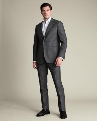 CHARLES TYRWHITT Italian Flannel Stripe Suit Trousers - Charcoal Grey Size 36/30 by Charles Tyrwhitt