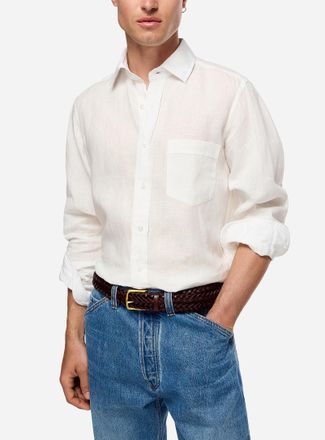 Drake's Mens Pure linen plain shirt