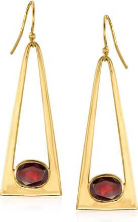 Ross-Simons Garnet Triangle Drop Earrings in 18kt Yellow Gold Over Sterling