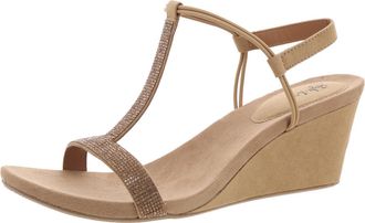 Style & Co. Womens Mulan2 Rhinestone T-Strap Wedges, Latte Gold, 10 UK