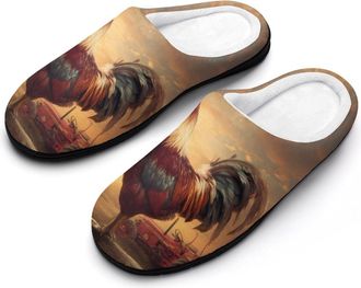 Generic Farmhouse Rooster Chicken Sunset Mens Slippers Comfortable And Non-slip Cotton Slipper Shoe for House