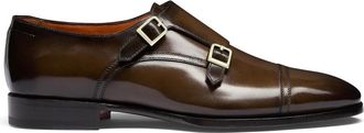 Santoni Double Monk Strap Schoen - Heren - Nette schoenen - Bruin - 45 EU - Leer - Schoenen