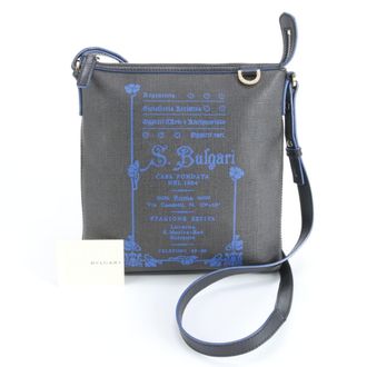 Bulgari Collezione Black Blue Leather Coated Canvas Shoulder Bag (Pre-Owned)