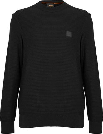 HUGO BOSS Mens Anion Orange Cotton Cashmere Long Sleeve Crew Neck Jumper in Black - Size X-Large