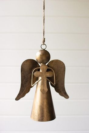 Kalalou Antique Brass Angel Door Hanger Holding A Cross