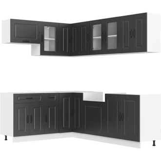 vidaXL Vidaxl - Mueble De Cocina Kalmar Negra 11 Piezas Madera Contrachapada
