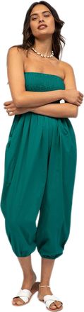 Likemary Petite Harem Pants Women Jumpsuits UK - Baggy Elasticated Waist Trousers Convert into a Comfy Cotton Straples Romper - Emerald R