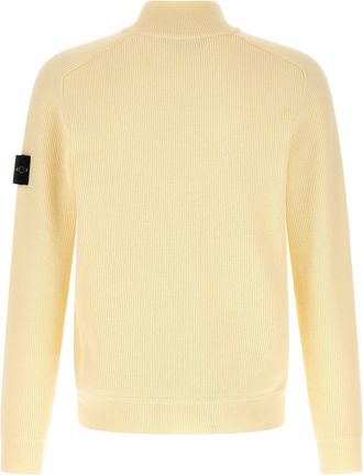 Stone Island Ribbed Cotton Half-Zip Sweater - Cream