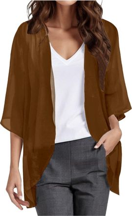 Generic Womens Summer Kimono Cardigan Ladies Short Sleeve Lightweight Sheer Cover Up Shrug Open Front Tops Brown