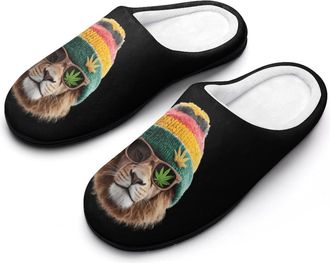 Generic Rasta Lion with Weed1 Funny Mens Cotton Slippers Soft Non-Slip Rubber Sole House Slipper Indoor Outdoor