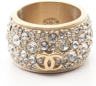 Chanel Gold Clear Gold Plating Rhinestone Band Ring (Pre-Owned)