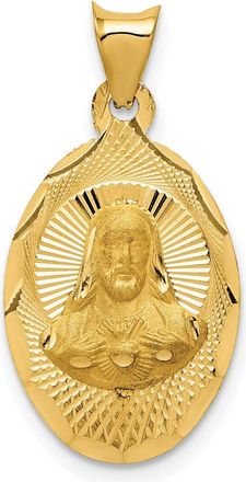 Diamond2Deal 14k Yellow Gold Diamond-cut Solid Sagrado Corazon de Jesus Oval Pendant
