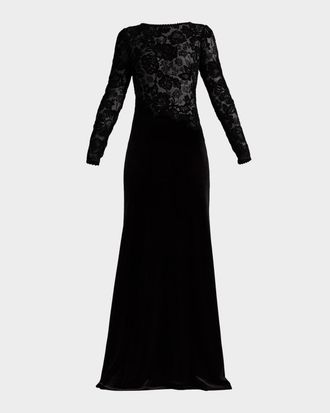 Tadashi Shoji Forena Embroidered Lace Crepe Trumpet Gown