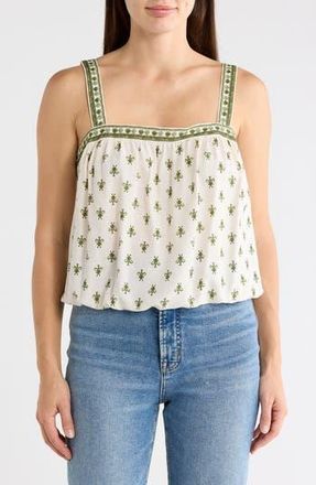 Max Studio Strappy Bubble Hem Tank in Cream/Green Rustic Loom at Nordstrom Rack, Size X-Large