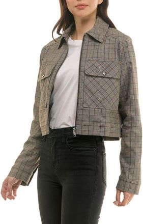 Socialite Boxy Cropped Menswear Trucker Jacket in Brown/Red Plaid at Nordstrom Rack, Size X-Small