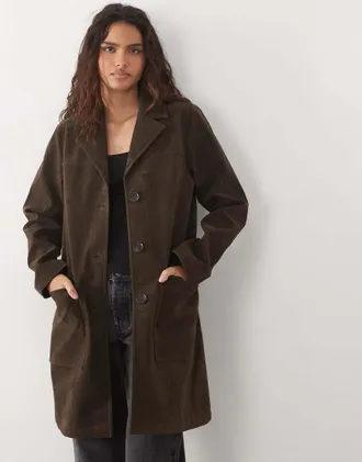Abercrombie & Fitch giacca oversize lunga in camoscio marrone scuro