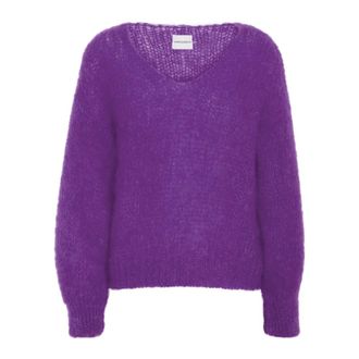 Americandreams Milana LS Mohair Knit - Dames - V-hals truien - Paars - L - Wol - Truien & Vesten