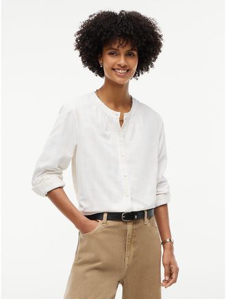 Tommy Hilfiger Womens Relaxed Fit Tonal Plaid Corduroy Blouse - Ivory Silk - XXL