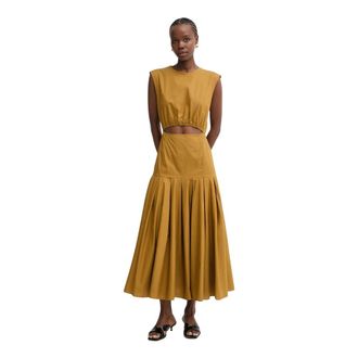Pinko Uitlopende Maxijurk - Dames - Casual kleedjes - Geel - L - Katoen - Kleedjes