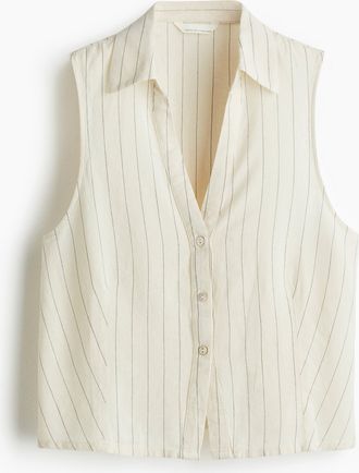 H&M Ärmellose Bluse aus Leinenmix - White