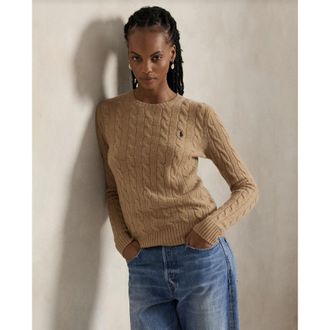 Polo Ralph Lauren Julianna Kabel Gebreide Trui - Dames - Ronde hals truien - Bruin - S - Wol - Truien & Vesten