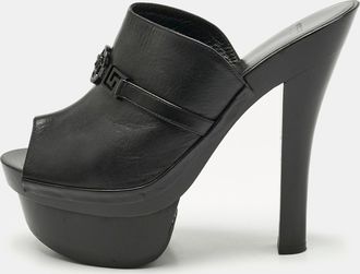 Versace Black Leather And Wooden Platform Medusa Sandals