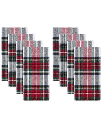 Elrene Set Of 8 Christmas Classic Holiday Plaid Cotton Napkins