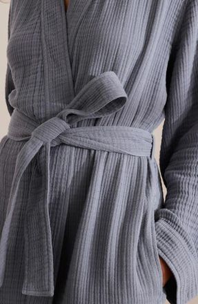 Boll & Branch Dream Rib Organic Cotton Robe in Mineral at Nordstrom, Size Xx-Large