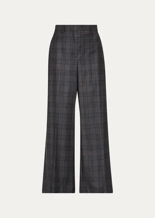 Theory High-Rise Plaid Wool Wide-Leg Trousers