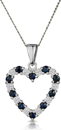 The Diamond Store 9K White Gold 0.03ct Diamond and Sapphire Heart Pendant Necklace