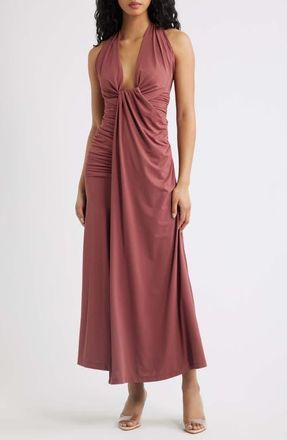 Bardot Ines Plunging Halter Neck Maxi Dress in Soft Rust at Nordstrom, Size 12