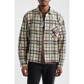 Brain Dead Plaid Cotton French Terry Button-Up Shirt in Sand at Nordstrom, Size Xx-Large