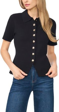 Ted Baker Eva Collar Peplum Short Sleeve Cardigan in Rich Black at Nordstrom, Size X-Small