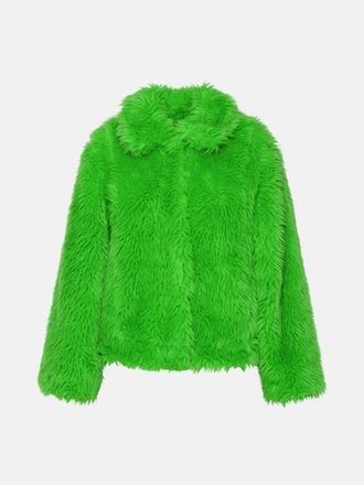 Msgm GREEN FAUX FUR COAT
