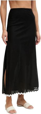 Karl Lagerfeld Signature Scallop Skirt - Dames - Maxi Rokken - Zwart - S - Katoen - Rokken