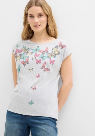 Bonprix T-Shirt BONPRIX, Damen, Gr. 56/58 (XXXL), grau (grau meliert), Obermaterial: 65% Polyester, 35% Viskose, slim fit, Shirts T-Shirt, Slim fit Passform, 