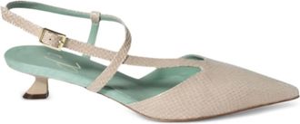 Paola d'Arcano Pumps met kitten-hak en slangen-effect - Beige