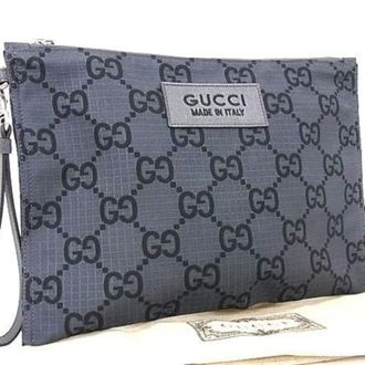 Gucci Gg Canvas Black Gray Gg Canvas Clutch Bag (Pre-Owned)